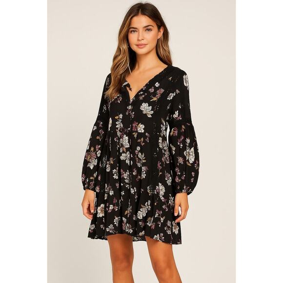 POL Dresses & Skirts - New without tags POL Floral Black Mini Dress Small Boho  Lace Cottagecore